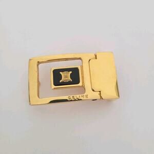 Celine Vintage Belt Buckle Replacement Gold Black Tone Logo Slim Italian